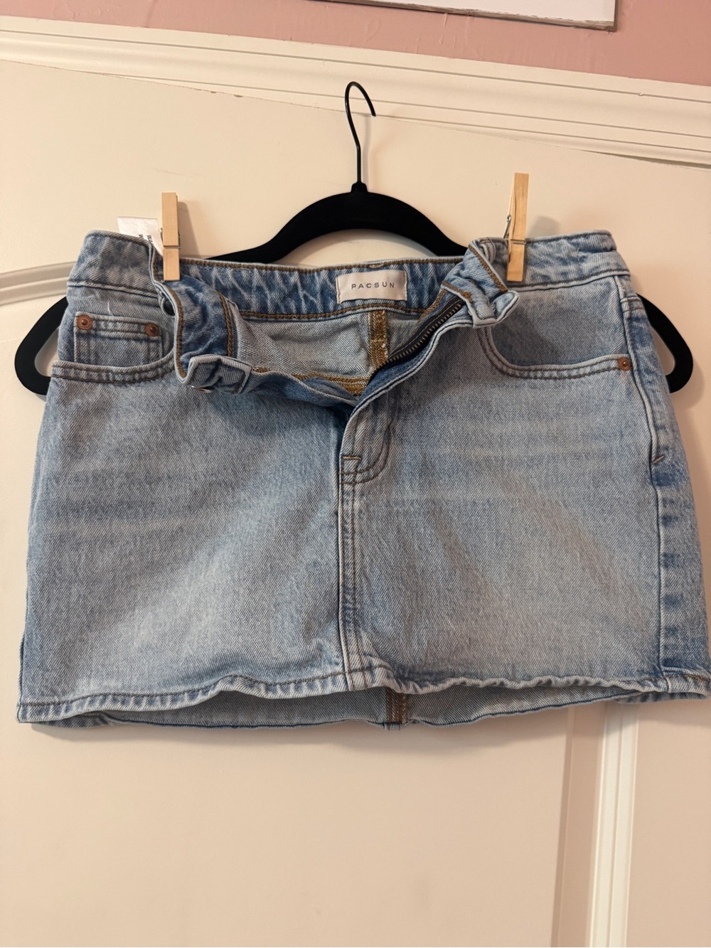 PacSun Light Blue Denim Mini Skirt with Front Zip